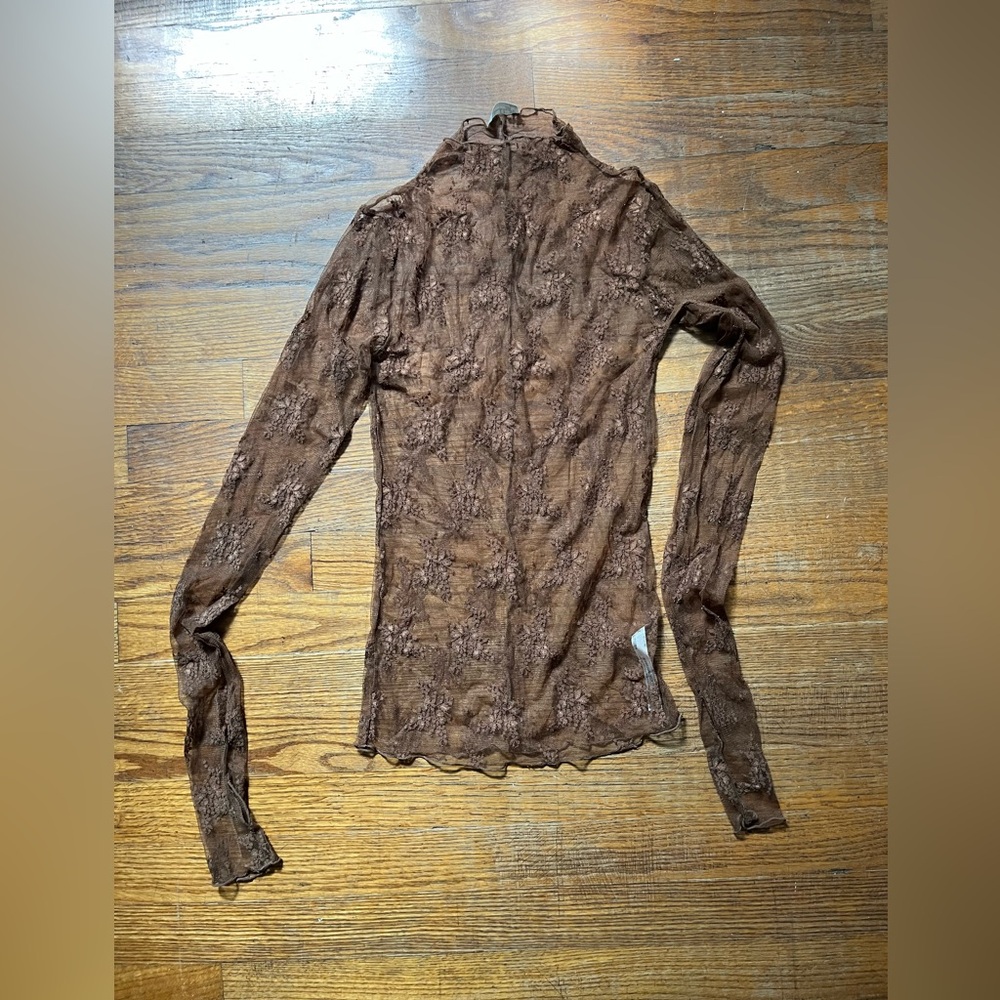 Brown Lace Long Sleeve Top